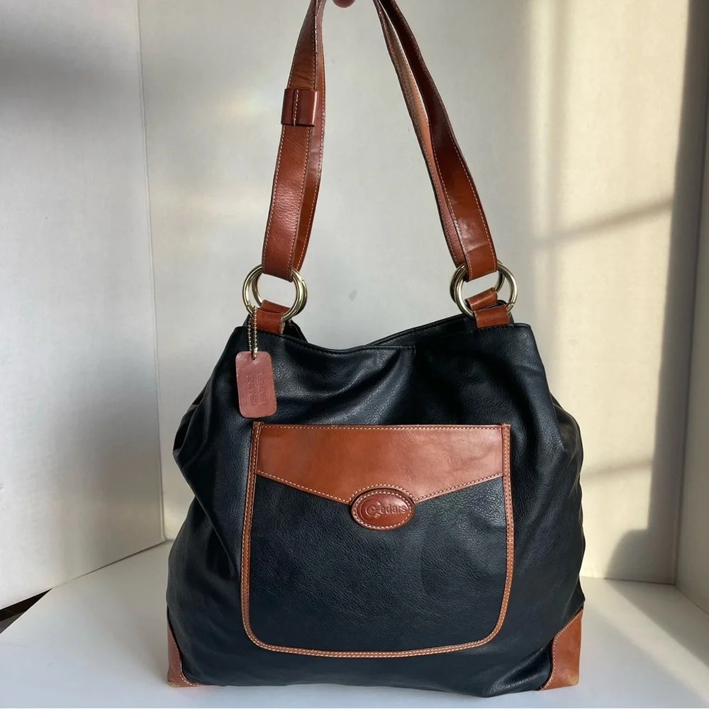CEDARS Shoulder Tote Bag Purse Black/Brown Lined In Leather European Designer. - Picture 1 of 15
